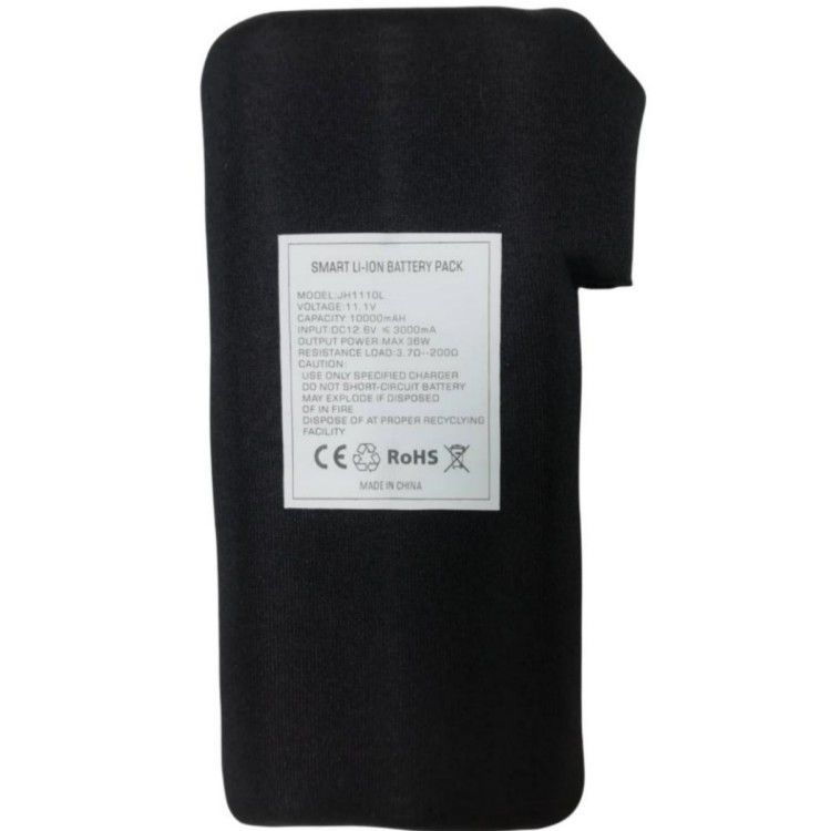 Ropa 12V 10Ah Batería 11.1V Tejido negro envuelto con enchufe de carga de CC para chaqueta caliente