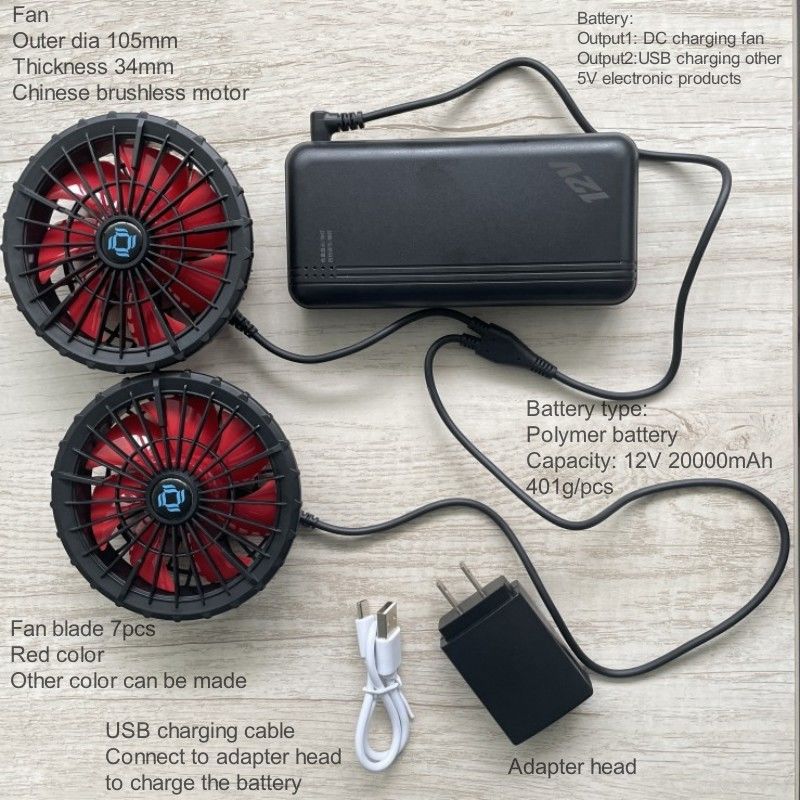 Aire acondicionado chaqueta de refrigeración batería de ventilador 12v 20000mAh Alta velocidad 10H Tiempo de trabajo