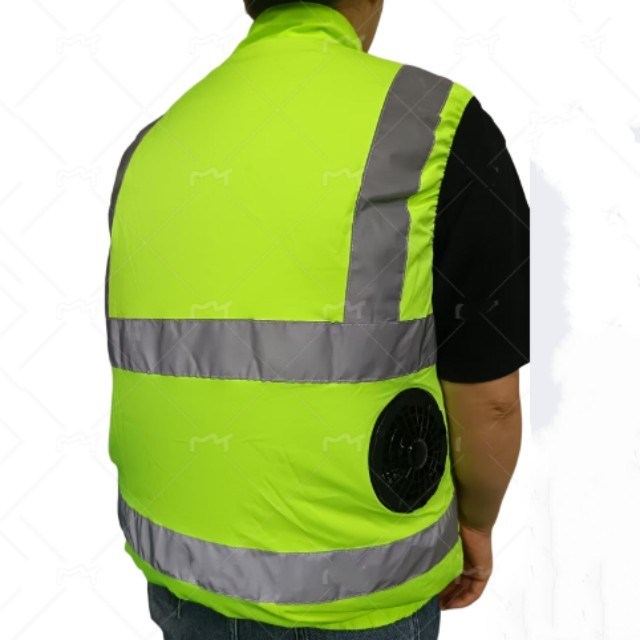 Vestido de seguridad verde con ventilador de refrigeración Vestido reflector Hi Vis y ventiladores para trabajadores de seguridad vial
