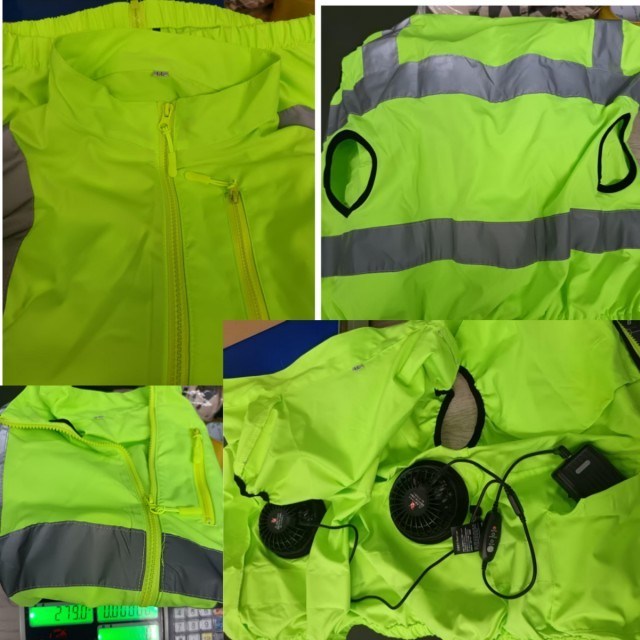 Vestido de seguridad verde con ventilador de refrigeración Vestido reflector Hi Vis y ventiladores para trabajadores de seguridad vial